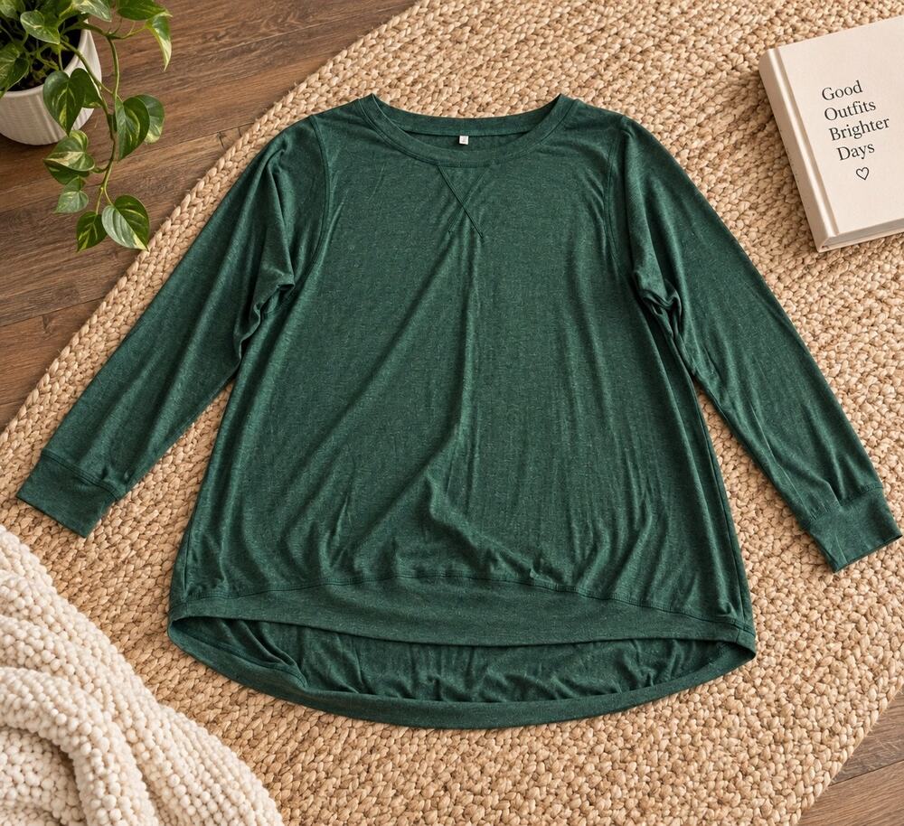 Women’s 2XL Green Long Sleeve Hi-Low Tunic Top Soft Stretch Pullover